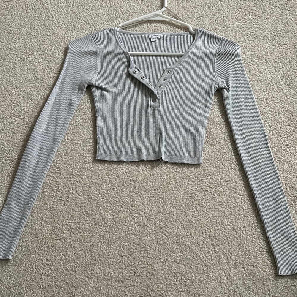 Garage Gray Ribbed Long Sleeve Top